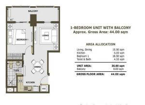 1Br with balcony 44sqm